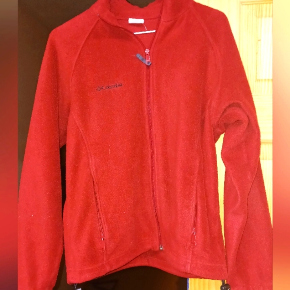 COLUMBIA MENS MEDIUM M MED RED FLEECE COAT JACKET $88 SPRING SKI